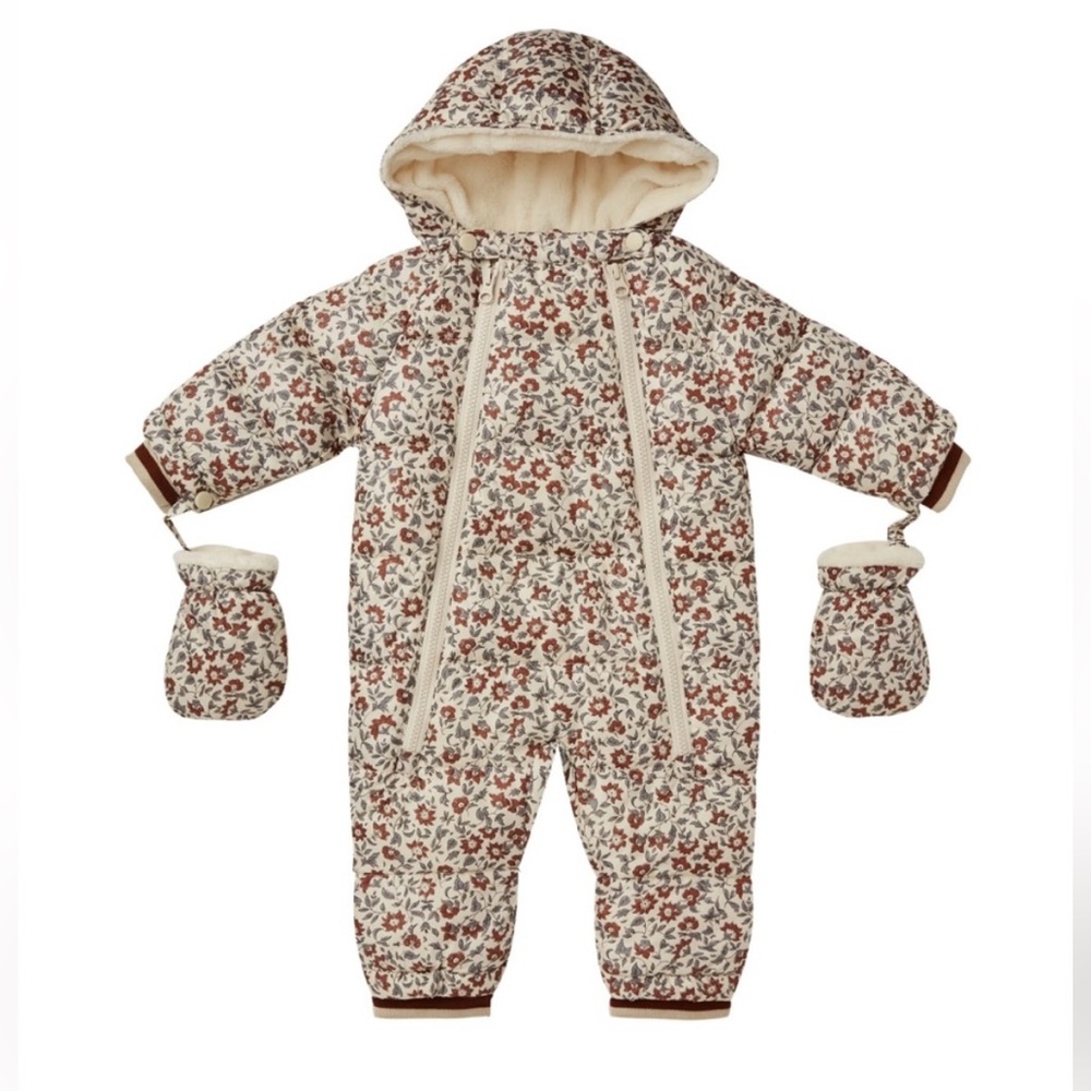 Rylee + cru vintage floral snowsuit with mittens EUC